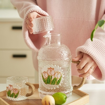 Γυάλινο σετ μπουκαλιού νερού και τσαγιέρα με κύπελλα, θερμοανθεκτικό, μεγάλης χωρητικότητας