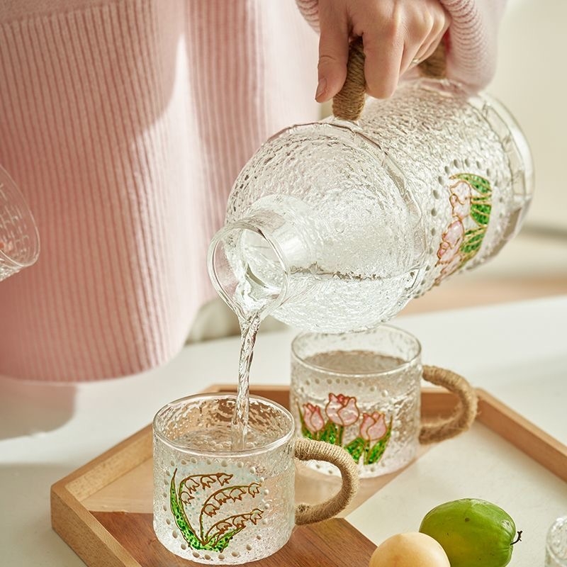 Γυάλινο σετ μπουκαλιού νερού και τσαγιέρα με κύπελλα, θερμοανθεκτικό, μεγάλης χωρητικότητας