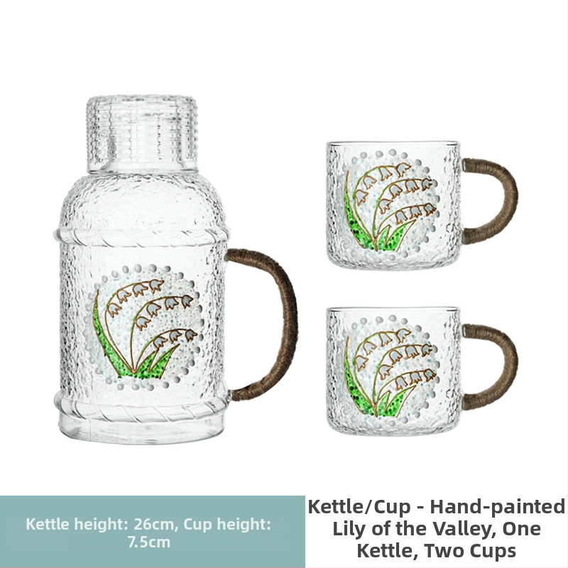 Γυάλινο σετ μπουκαλιού νερού και τσαγιέρα με κύπελλα, θερμοανθεκτικό, μεγάλης χωρητικότητας