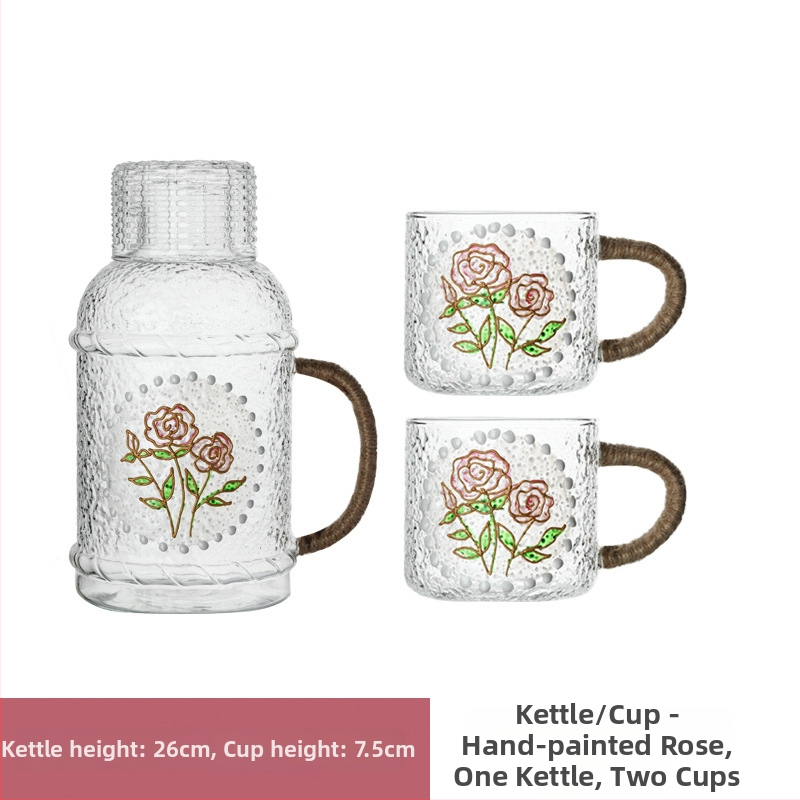 Γυάλινο σετ μπουκαλιού νερού και τσαγιέρα με κύπελλα, θερμοανθεκτικό, μεγάλης χωρητικότητας