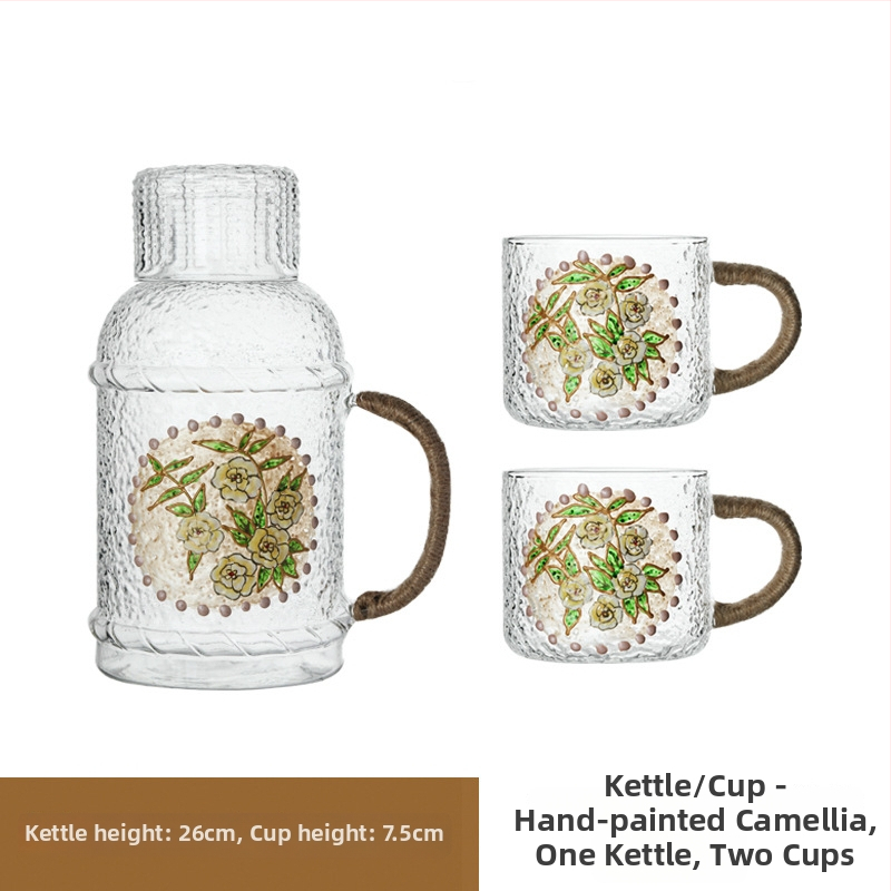 Γυάλινο σετ μπουκαλιού νερού και τσαγιέρα με κύπελλα, θερμοανθεκτικό, μεγάλης χωρητικότητας