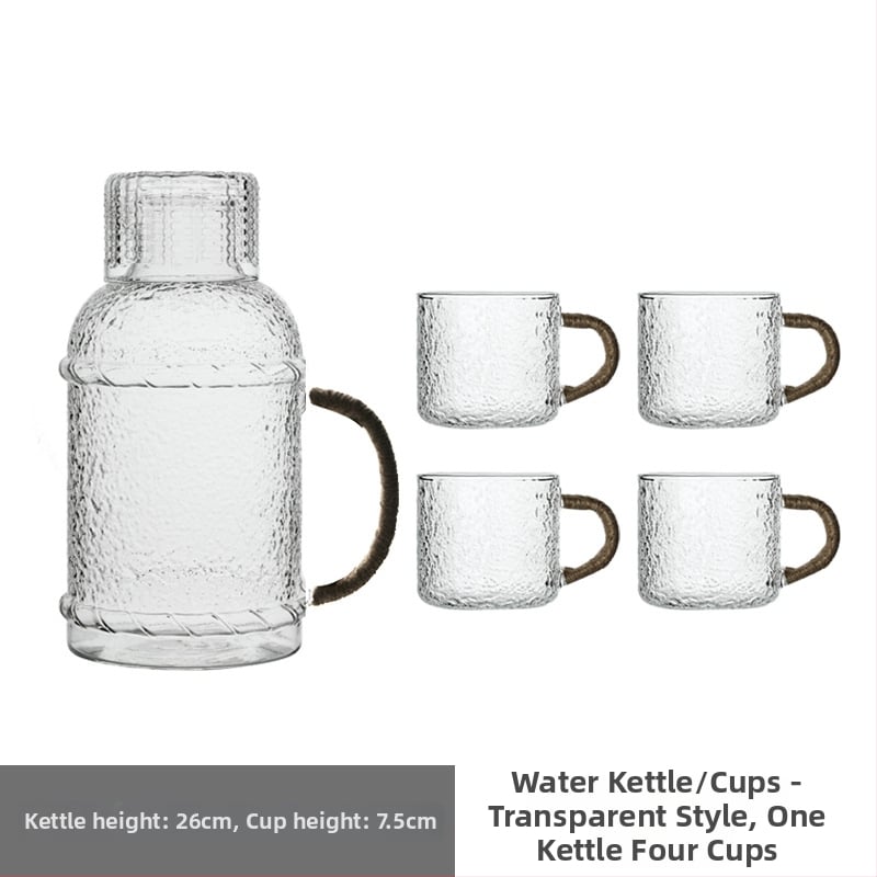 Γυάλινο σετ μπουκαλιού νερού και τσαγιέρα με κύπελλα, θερμοανθεκτικό, μεγάλης χωρητικότητας