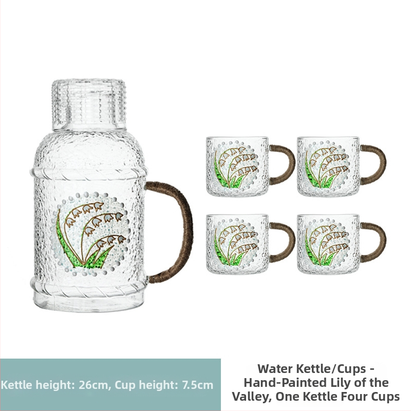 Γυάλινο σετ μπουκαλιού νερού και τσαγιέρα με κύπελλα, θερμοανθεκτικό, μεγάλης χωρητικότητας