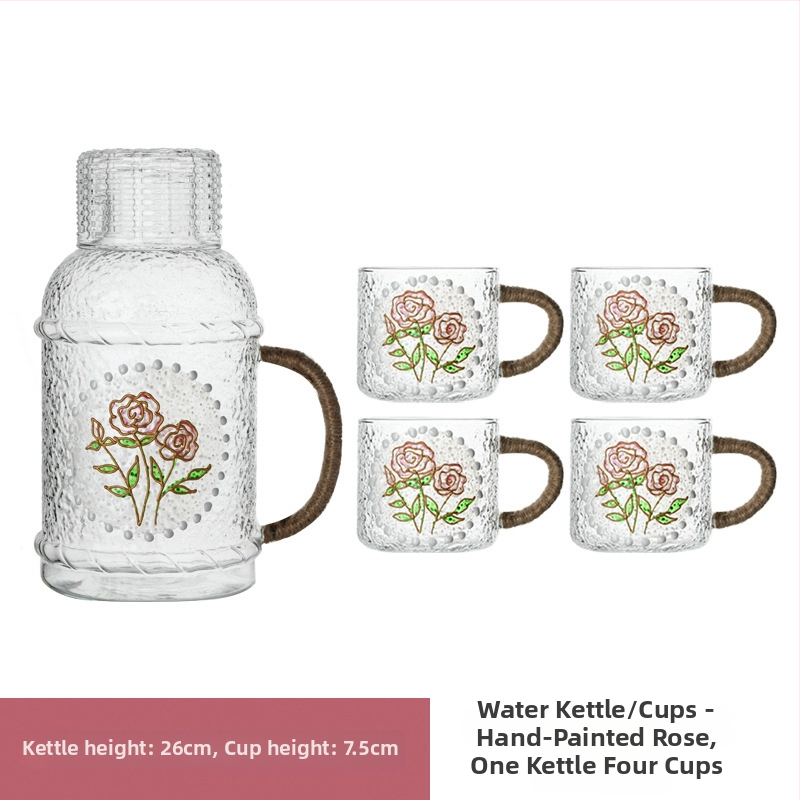 Γυάλινο σετ μπουκαλιού νερού και τσαγιέρα με κύπελλα, θερμοανθεκτικό, μεγάλης χωρητικότητας