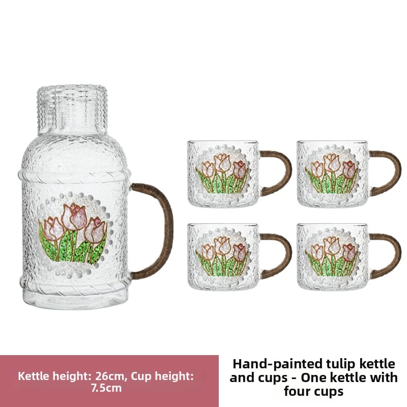 Γυάλινο σετ μπουκαλιού νερού και τσαγιέρα με κύπελλα, θερμοανθεκτικό, μεγάλης χωρητικότητας