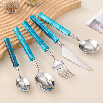 Σετ μαχαιροπίρουνα από ακρυλικό μπαμπού, 304 ανοξείδωτος χάλυβας, λείανση με νερό, δημιουργικό στυλ, δυνατότητα εξατομίκευσης