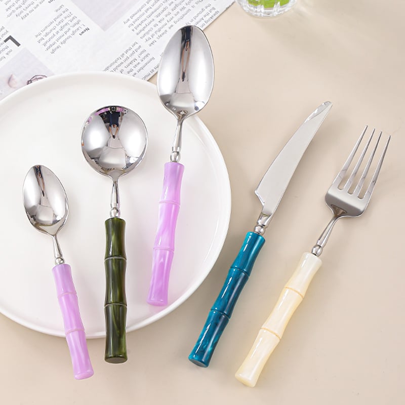 Σετ μαχαιροπίρουνα από ακρυλικό μπαμπού, 304 ανοξείδωτος χάλυβας, λείανση με νερό, δημιουργικό στυλ, δυνατότητα εξατομίκευσης