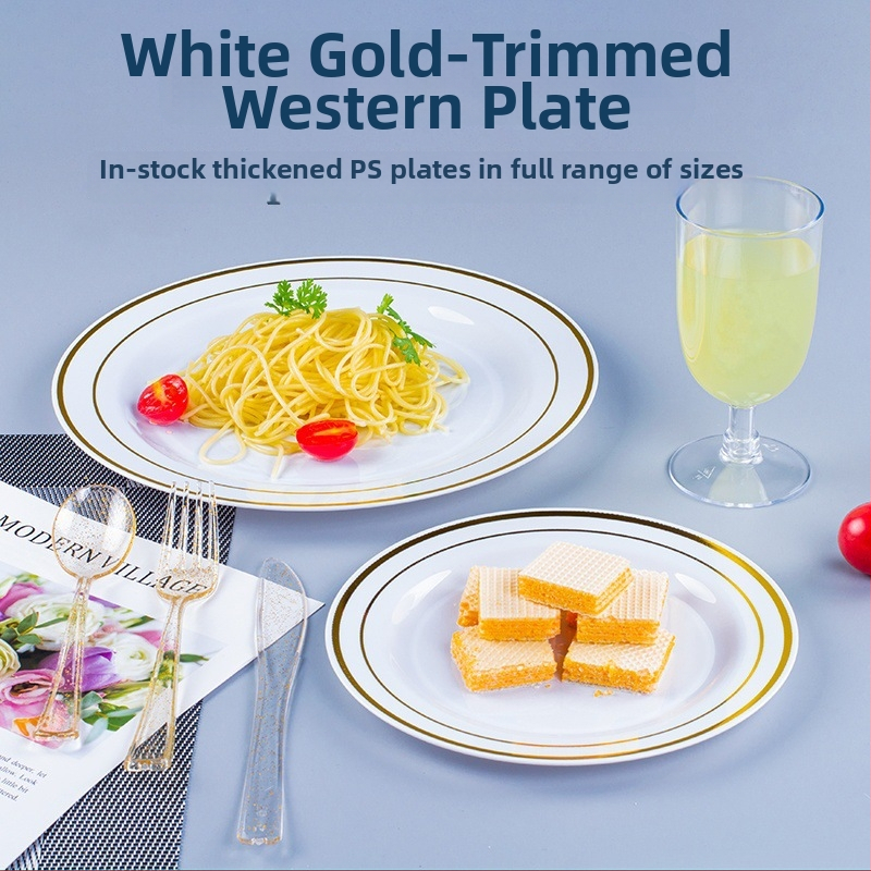 Еднократна чиния за хранене, PS пластмаса, удебелена твърда пластмаса, кръгла, дебелина 0.5 мм, капацитет 20