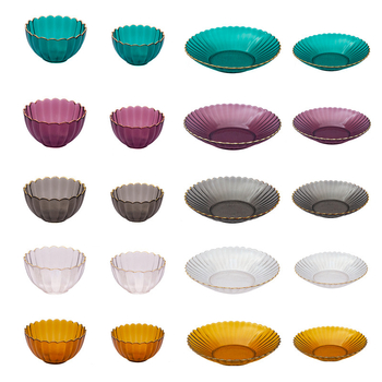 Set din sticlă pentru fructe și boluri pentru salată – rotund, design minimalist modern; diametre 10–11 cm, 13–14 cm și 18–19 cm; sticlă rezistentă la căldură