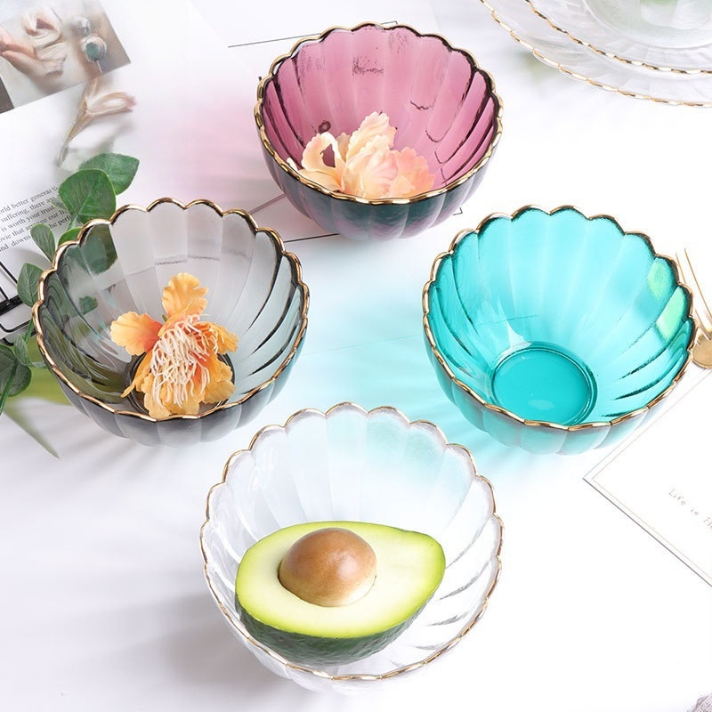 Set din sticlă pentru fructe și boluri pentru salată – rotund, design minimalist modern; diametre 10–11 cm, 13–14 cm și 18–19 cm; sticlă rezistentă la căldură