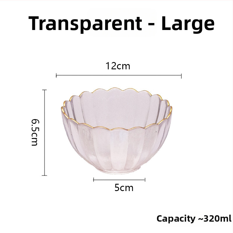 Set din sticlă pentru fructe și boluri pentru salată – rotund, design minimalist modern; diametre 10–11 cm, 13–14 cm și 18–19 cm; sticlă rezistentă la căldură
