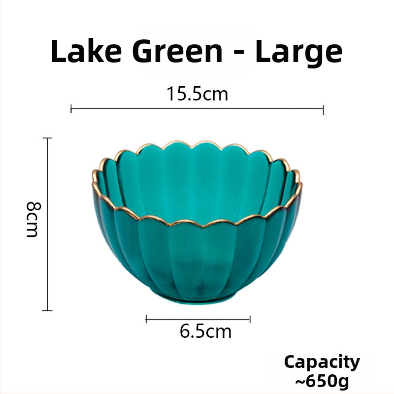 Set din sticlă pentru fructe și boluri pentru salată – rotund, design minimalist modern; diametre 10–11 cm, 13–14 cm și 18–19 cm; sticlă rezistentă la căldură