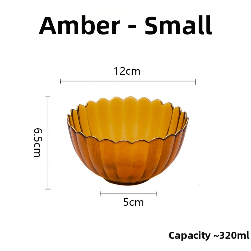 Set din sticlă pentru fructe și boluri pentru salată – rotund, design minimalist modern; diametre 10–11 cm, 13–14 cm și 18–19 cm; sticlă rezistentă la căldură