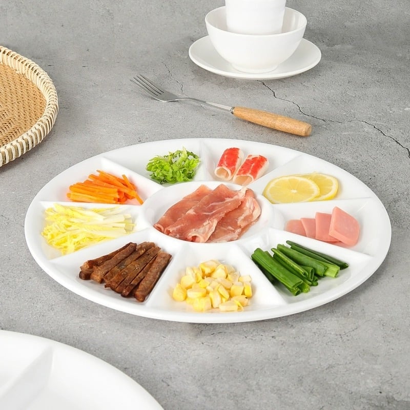 Melaminska ploča Yunnan Cross-Bridge Rice Noodle – okrugla podijeljena pločica, nordijskog stila; nije pogodna za mikrovalnu pećnicu