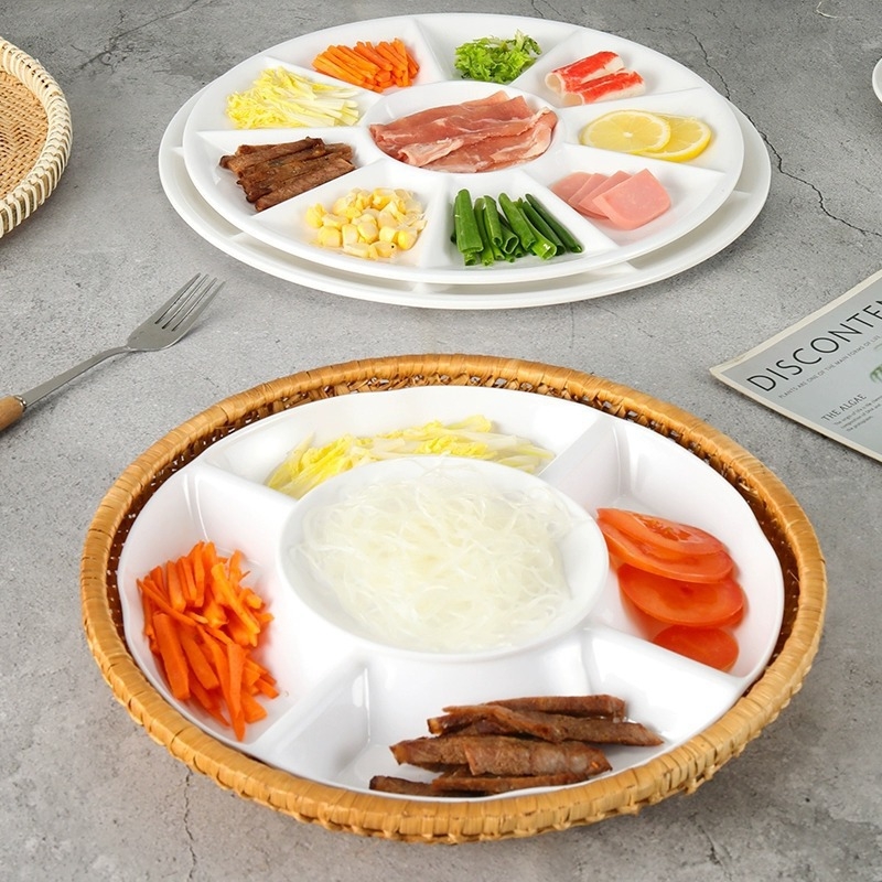 Melaminska ploča Yunnan Cross-Bridge Rice Noodle – okrugla podijeljena pločica, nordijskog stila; nije pogodna za mikrovalnu pećnicu