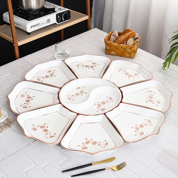 Ovalni porcelanski set posuđa - kineski stil, jednobojni uzorak, završna sprej boja, nepravilni tanjuri