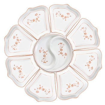 Ovalni porcelanski set posuđa - kineski stil, jednobojni uzorak, završna sprej boja, nepravilni tanjuri