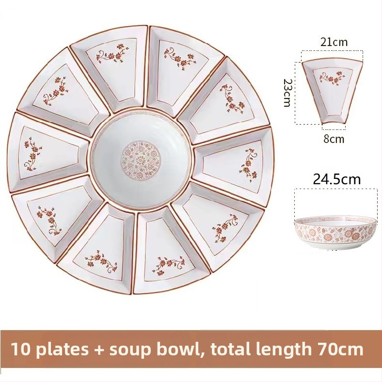 Ovalni porcelanski set posuđa - kineski stil, jednobojni uzorak, završna sprej boja, nepravilni tanjuri