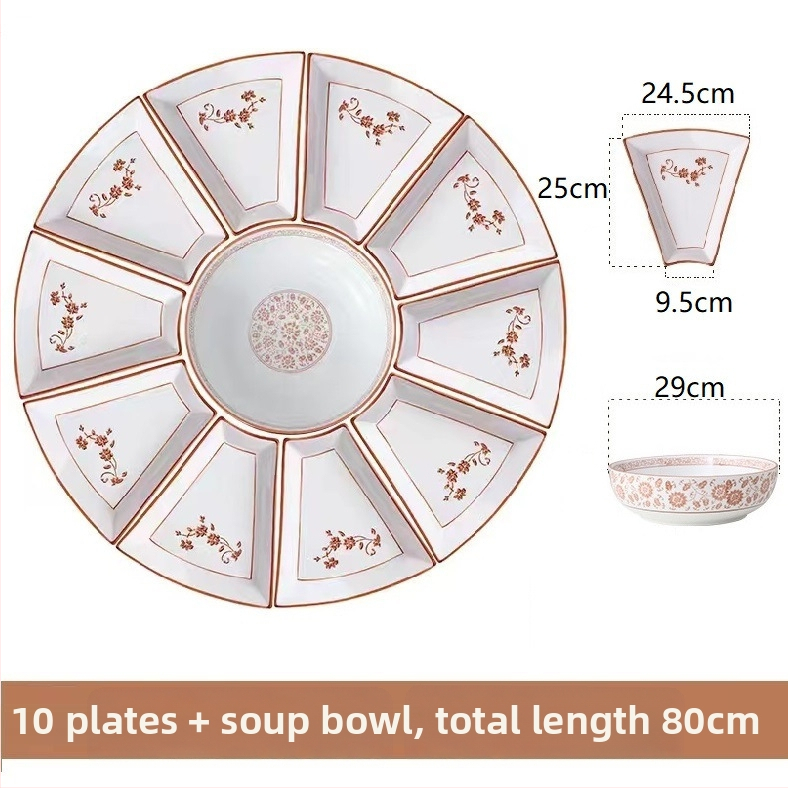 Ovalni porcelanski set posuđa - kineski stil, jednobojni uzorak, završna sprej boja, nepravilni tanjuri