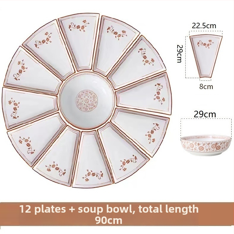 Ovalni porcelanski set posuđa - kineski stil, jednobojni uzorak, završna sprej boja, nepravilni tanjuri