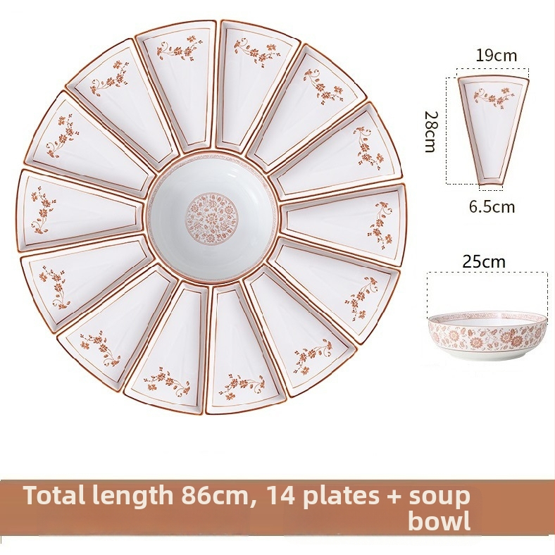 Ovalni porcelanski set posuđa - kineski stil, jednobojni uzorak, završna sprej boja, nepravilni tanjuri