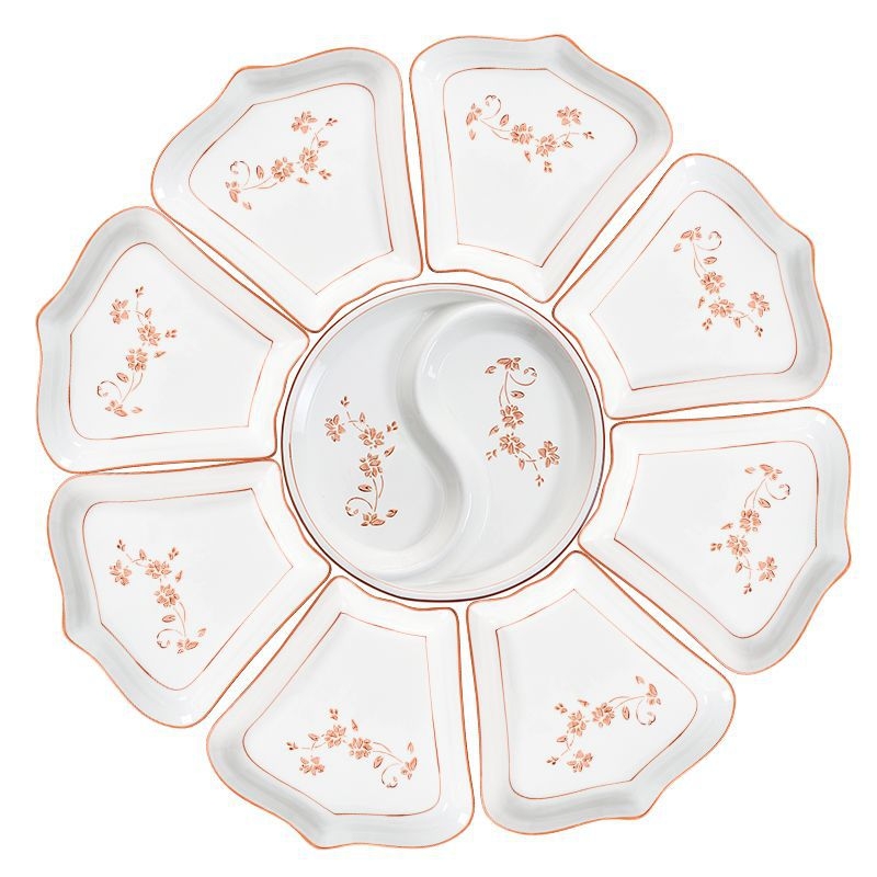 Ovalni porcelanski set posuđa - kineski stil, jednobojni uzorak, završna sprej boja, nepravilni tanjuri