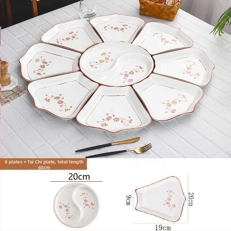 Ovalni porcelanski set posuđa - kineski stil, jednobojni uzorak, završna sprej boja, nepravilni tanjuri