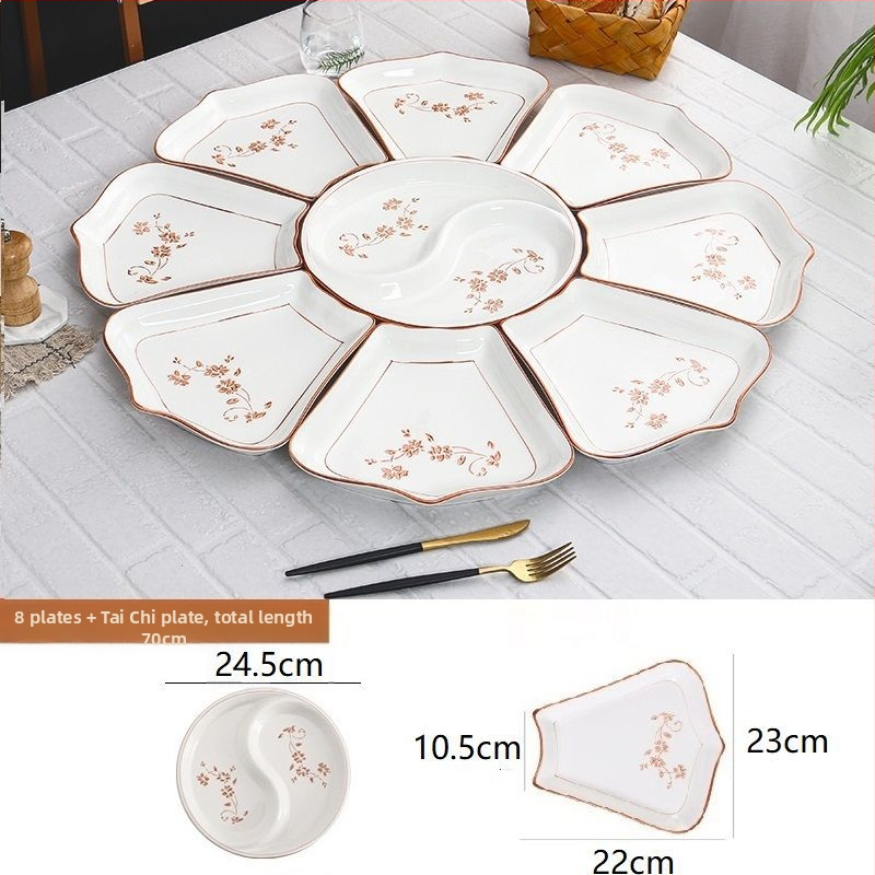 Ovalni porcelanski set posuđa - kineski stil, jednobojni uzorak, završna sprej boja, nepravilni tanjuri