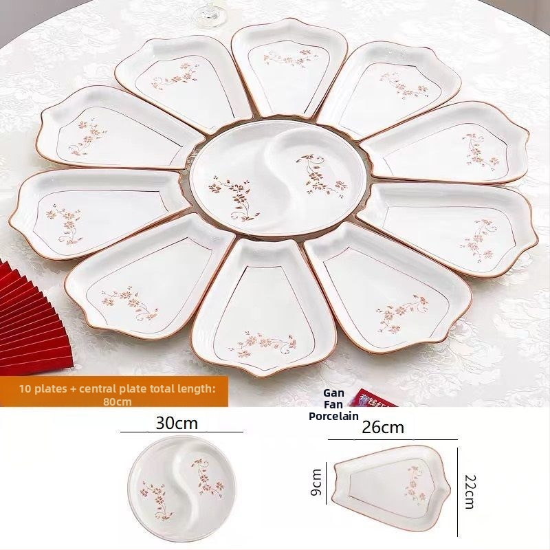 Ovalni porcelanski set posuđa - kineski stil, jednobojni uzorak, završna sprej boja, nepravilni tanjuri