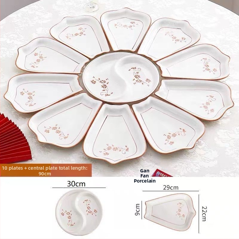 Ovalni porcelanski set posuđa - kineski stil, jednobojni uzorak, završna sprej boja, nepravilni tanjuri
