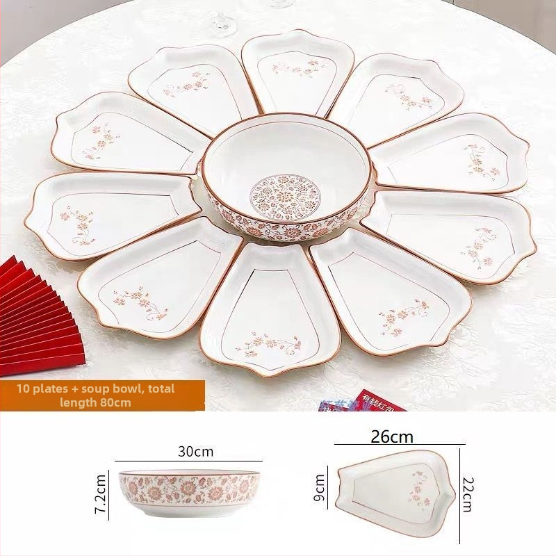 Ovalni porcelanski set posuđa - kineski stil, jednobojni uzorak, završna sprej boja, nepravilni tanjuri