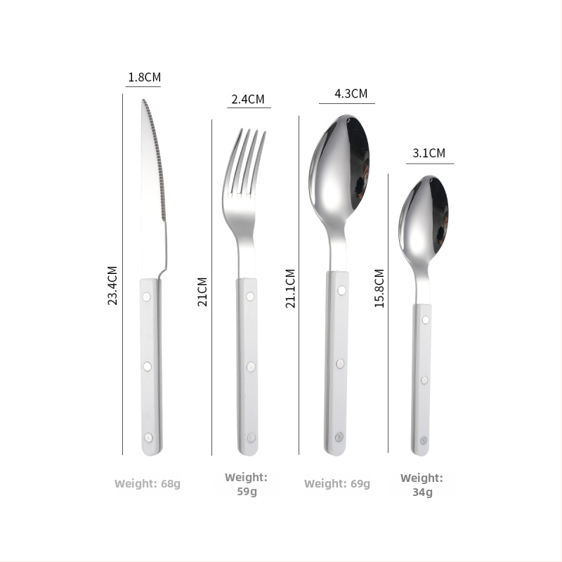 Sada príborov z 304 nerezovej ocele: nôž, vidlička a lyžica s rivetovanou rúčkou, moderný a jednoduchý štýl, zrkadlové leštenie