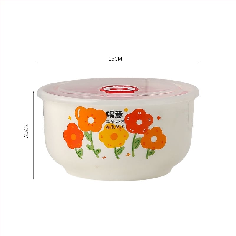 Keramička zdjela za očuvanje svježine hrane, okrugli oblik, mikrovalna kompatibilnost, cvjetni uzorak, kapacitet 501-800 ml