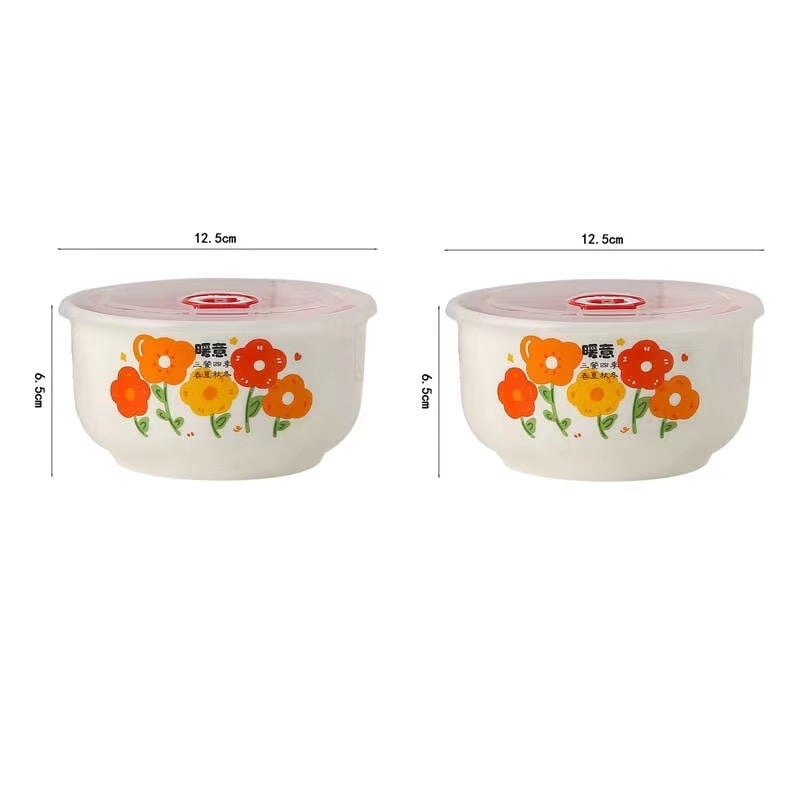 Keramička zdjela za očuvanje svježine hrane, okrugli oblik, mikrovalna kompatibilnost, cvjetni uzorak, kapacitet 501-800 ml