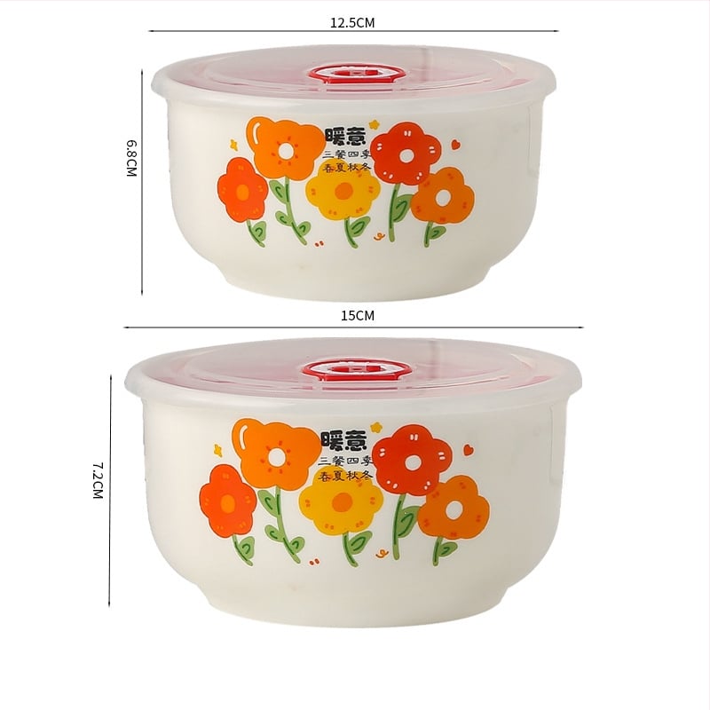 Keramička zdjela za očuvanje svježine hrane, okrugli oblik, mikrovalna kompatibilnost, cvjetni uzorak, kapacitet 501-800 ml