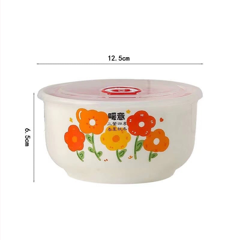 Keramička zdjela za očuvanje svježine hrane, okrugli oblik, mikrovalna kompatibilnost, cvjetni uzorak, kapacitet 501-800 ml