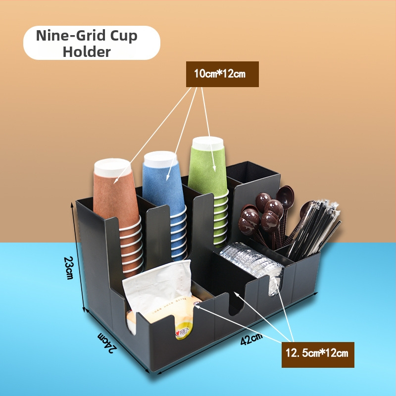 Tejeskávézók pohártartója — egyrészes injektált kialakítás, négy kerettel, pultba integrált, műanyag, tárolás, 1,5 kg