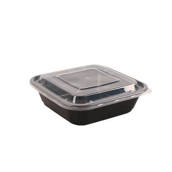 Négyszögletes egyszer használatos gyümölcssaláta ebédes doboz, vastag PP műanyag, mikrohullámú sütőben használható, nyomtatott logó, testreszabás elérhető, csomagolás 150 vagy 300 készlet