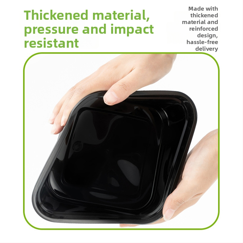 Négyszögletes egyszer használatos gyümölcssaláta ebédes doboz, vastag PP műanyag, mikrohullámú sütőben használható, nyomtatott logó, testreszabás elérhető, csomagolás 150 vagy 300 készlet