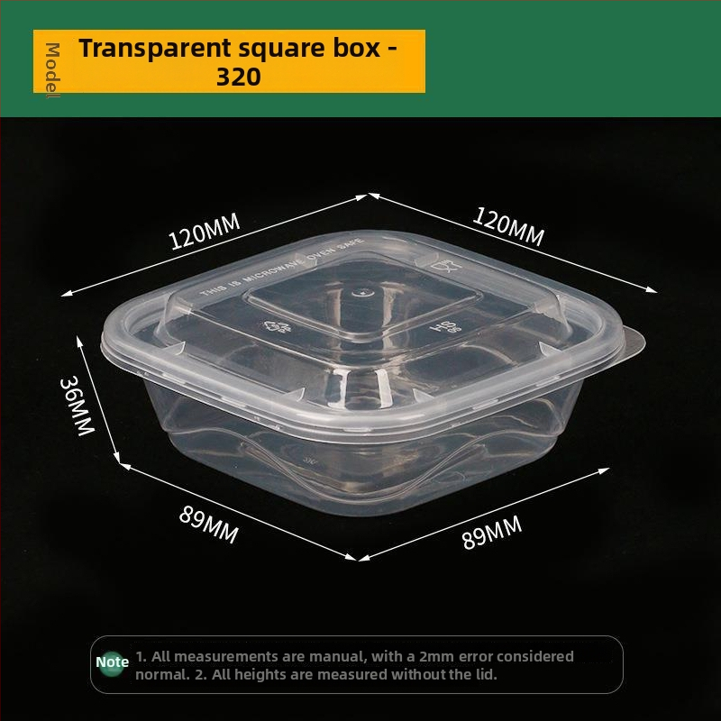 Négyszögletes egyszer használatos gyümölcssaláta ebédes doboz, vastag PP műanyag, mikrohullámú sütőben használható, nyomtatott logó, testreszabás elérhető, csomagolás 150 vagy 300 készlet