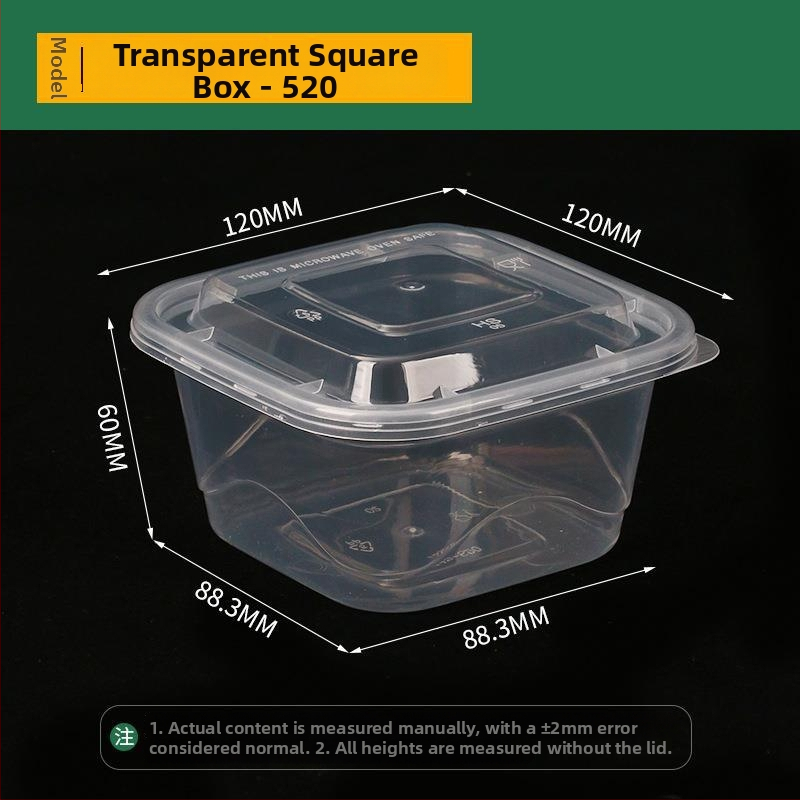 Négyszögletes egyszer használatos gyümölcssaláta ebédes doboz, vastag PP műanyag, mikrohullámú sütőben használható, nyomtatott logó, testreszabás elérhető, csomagolás 150 vagy 300 készlet