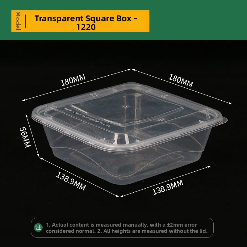 Négyszögletes egyszer használatos gyümölcssaláta ebédes doboz, vastag PP műanyag, mikrohullámú sütőben használható, nyomtatott logó, testreszabás elérhető, csomagolás 150 vagy 300 készlet