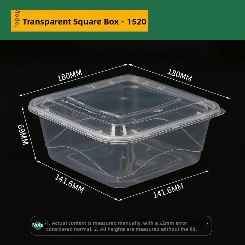 Négyszögletes egyszer használatos gyümölcssaláta ebédes doboz, vastag PP műanyag, mikrohullámú sütőben használható, nyomtatott logó, testreszabás elérhető, csomagolás 150 vagy 300 készlet