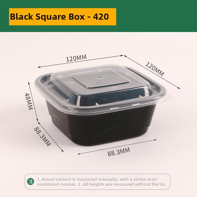 Négyszögletes egyszer használatos gyümölcssaláta ebédes doboz, vastag PP műanyag, mikrohullámú sütőben használható, nyomtatott logó, testreszabás elérhető, csomagolás 150 vagy 300 készlet