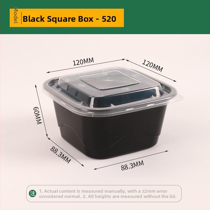 Négyszögletes egyszer használatos gyümölcssaláta ebédes doboz, vastag PP műanyag, mikrohullámú sütőben használható, nyomtatott logó, testreszabás elérhető, csomagolás 150 vagy 300 készlet