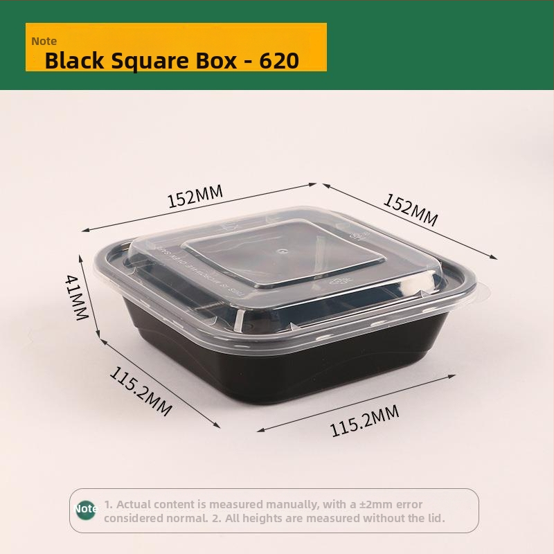 Négyszögletes egyszer használatos gyümölcssaláta ebédes doboz, vastag PP műanyag, mikrohullámú sütőben használható, nyomtatott logó, testreszabás elérhető, csomagolás 150 vagy 300 készlet