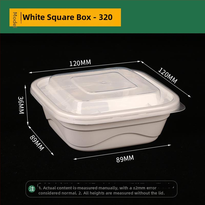 Négyszögletes egyszer használatos gyümölcssaláta ebédes doboz, vastag PP műanyag, mikrohullámú sütőben használható, nyomtatott logó, testreszabás elérhető, csomagolás 150 vagy 300 készlet