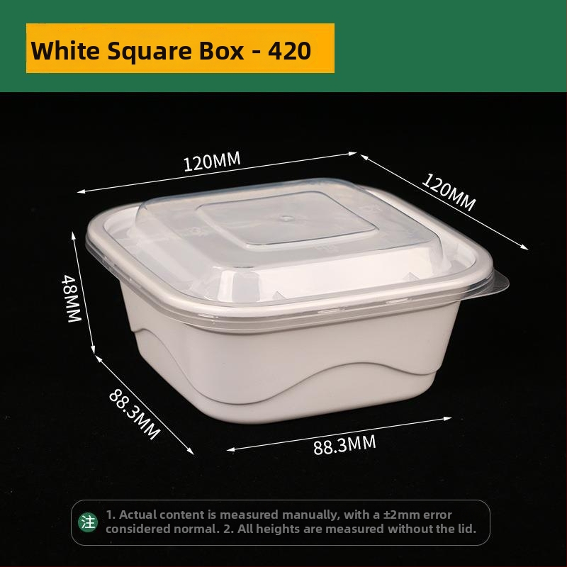 Négyszögletes egyszer használatos gyümölcssaláta ebédes doboz, vastag PP műanyag, mikrohullámú sütőben használható, nyomtatott logó, testreszabás elérhető, csomagolás 150 vagy 300 készlet