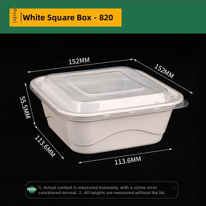 Négyszögletes egyszer használatos gyümölcssaláta ebédes doboz, vastag PP műanyag, mikrohullámú sütőben használható, nyomtatott logó, testreszabás elérhető, csomagolás 150 vagy 300 készlet