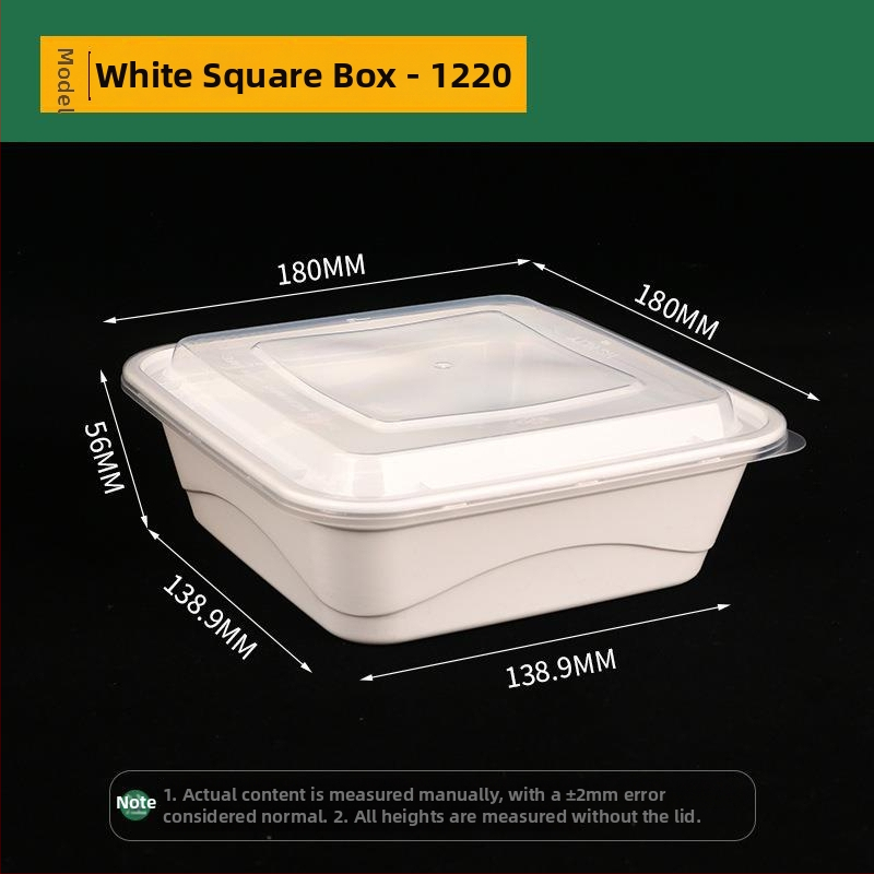 Négyszögletes egyszer használatos gyümölcssaláta ebédes doboz, vastag PP műanyag, mikrohullámú sütőben használható, nyomtatott logó, testreszabás elérhető, csomagolás 150 vagy 300 készlet